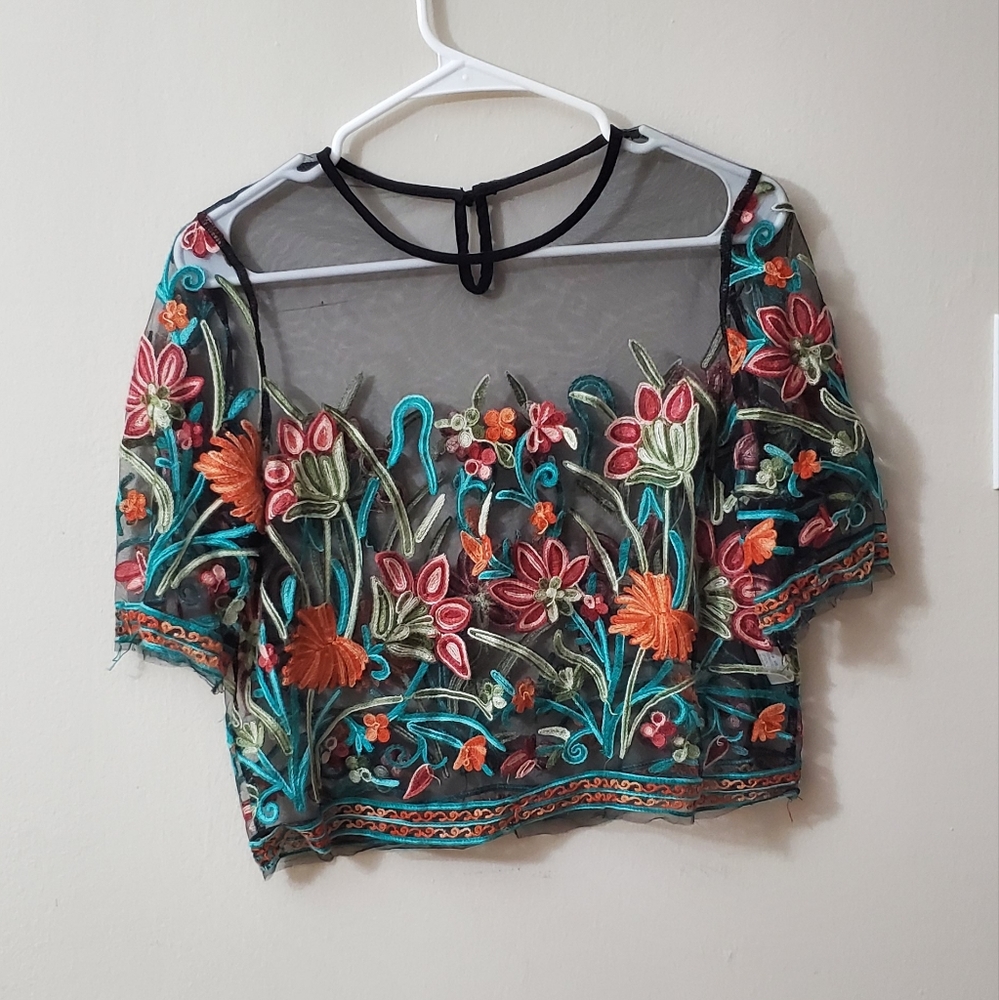 Black Sheer Floral Top